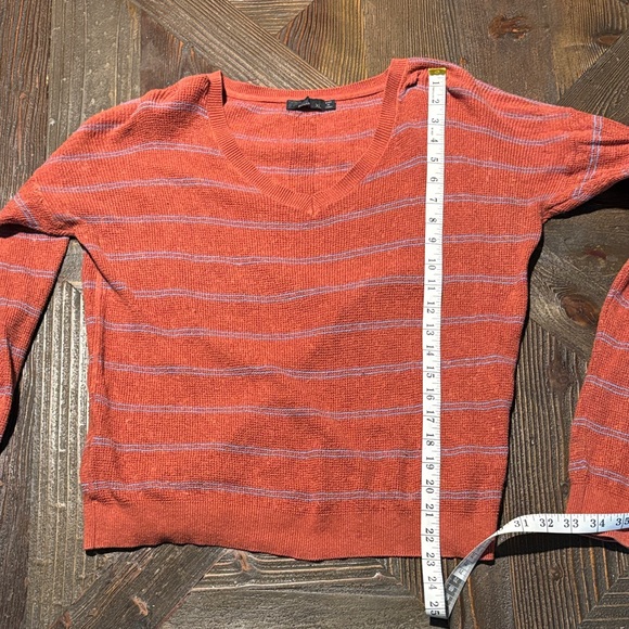 Prana Milani v neck waffle knit sweater with “gingerbread stripe” color. - Picture 8 of 9